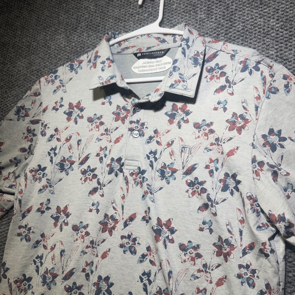 TravisMathew Mens Medium Grey Floral Golf Polo LBPOA 53rd Annual Tournament